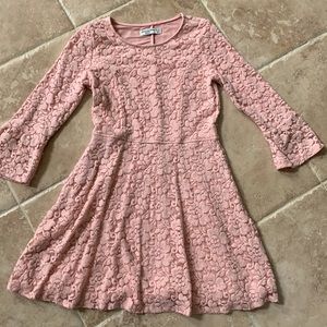 Abercrombie Kids Blush Pink Floral Lace Flute Sleeved Fit Flare Dress 11/12